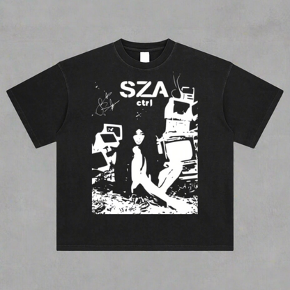 SZA "CTRL" HEAVY WASHED BLACK T SHIRT